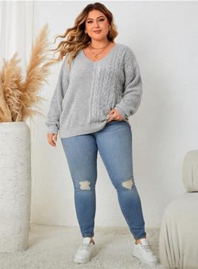 XL-3XL autumn winter women sweater ladies tops V领百搭女毛衣