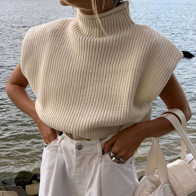 High collar Short Sleeve Sweater Top纯色毛织衫高领短袖毛衣女