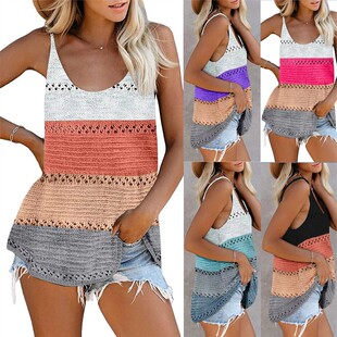 summer women vest casual beach ladies knitted tops女沙滩吊带