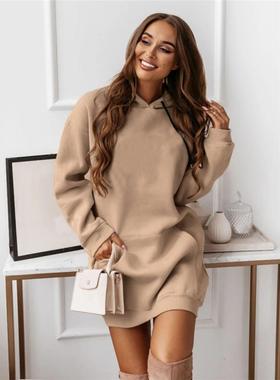 fashion women fleeces dresses ladies skirt长袖连帽卫衣女裙