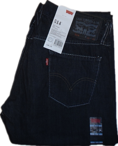 深蓝色休闲宽松直筒时尚牛仔裤