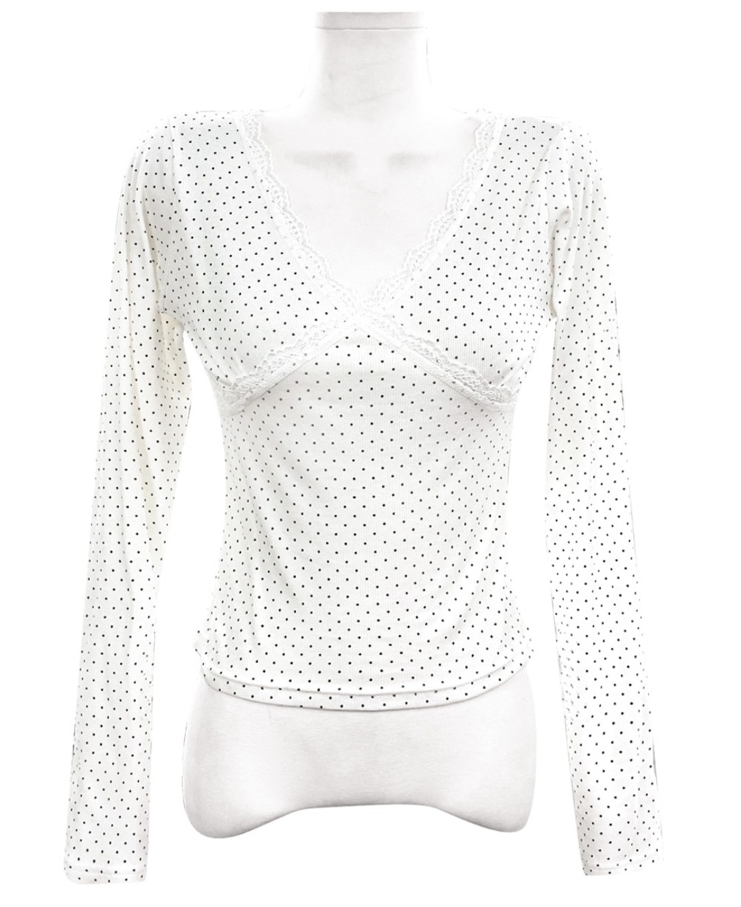 thumbnail for Unique SEI Korean version of Pure Desire, simple polka dots, slimming long-sleeved T-shirt, lace trim panelled knitted cardigan top