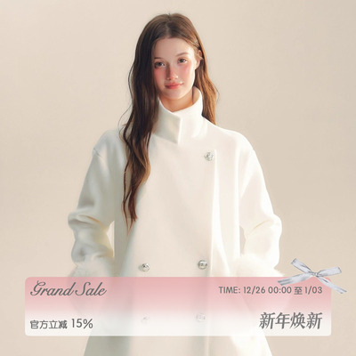 千金A摆毛昵外套可拆卸袖口