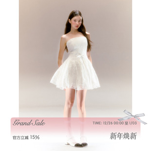 RECIT原创设计 白色蕾丝天鹅芭蕾抹胸连衣裙蓬蓬裙