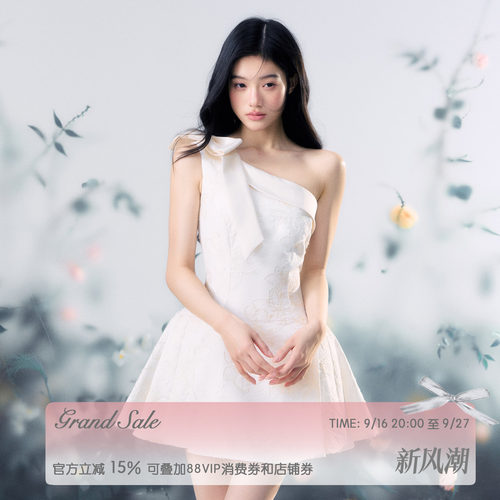 徐绿杨柳柳同款 RECIT 立体蝴蝶结斜肩连衣裙设计感收腰无袖短裙