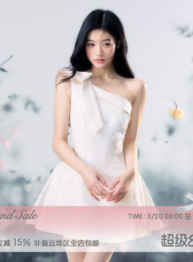 RECIT 立体蝴蝶结斜肩无袖连衣裙女春夏少女风花朵肌理设计感短裙