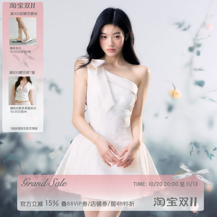 徐绿杨柳柳同款 RECIT 立体蝴蝶结斜肩连衣裙设计感收腰无袖短裙
