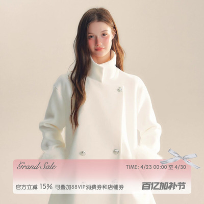 千金A摆毛昵外套可拆卸袖口