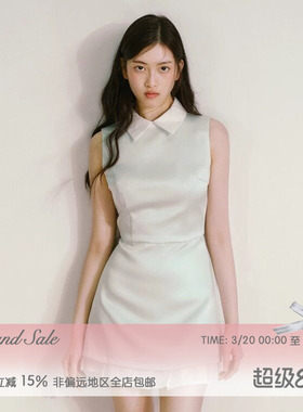 RECIT 薄荷绿缎面光泽感尖领收腰百褶假两件裙摆直筒连衣裙生日裙