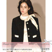 千金风重工编短款 RECIT原创设计 黑色细闪小香风短外套女冬季 外套
