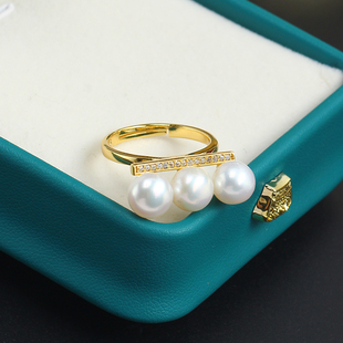 S925纯银DIY戒指三珠平衡木戒托配件大气质优雅开口可调节女送礼