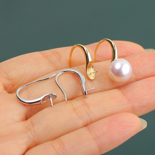 S925纯银 简约高跟鞋耳钩珍珠耳钉汤勺耳钩空托DIY配件耳环时尚女