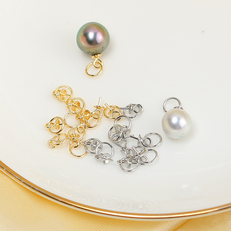 S925纯银羊眼钉双珠吊坠头配件