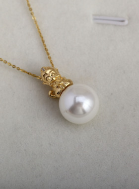 DIY珍珠配件 S925纯银灵猴坐禅款吊坠空托精致高级感 配10-12mm