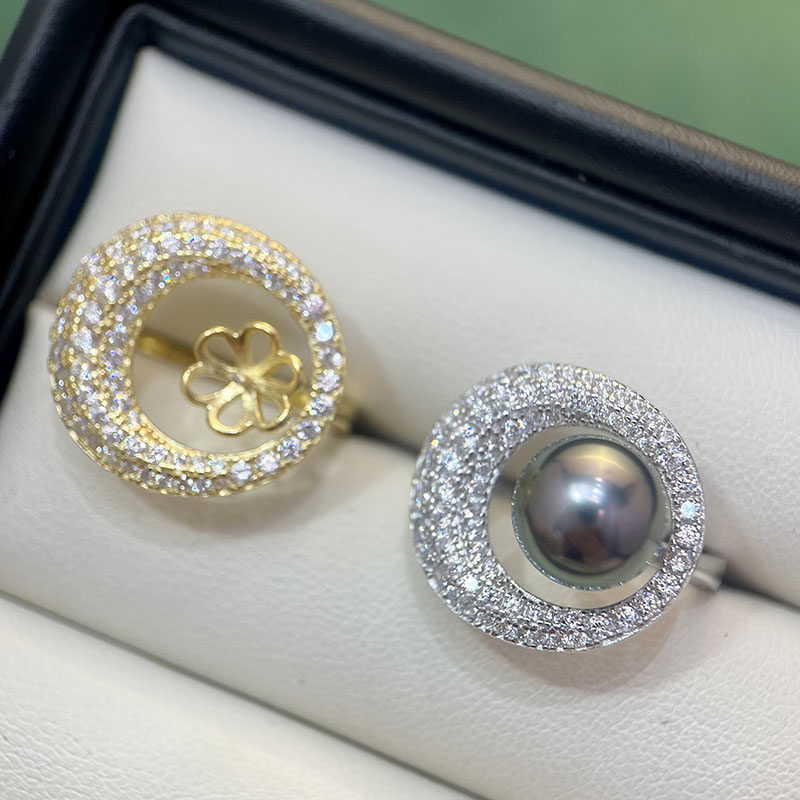 S925纯银闪耀精镶锆石珍珠戒指