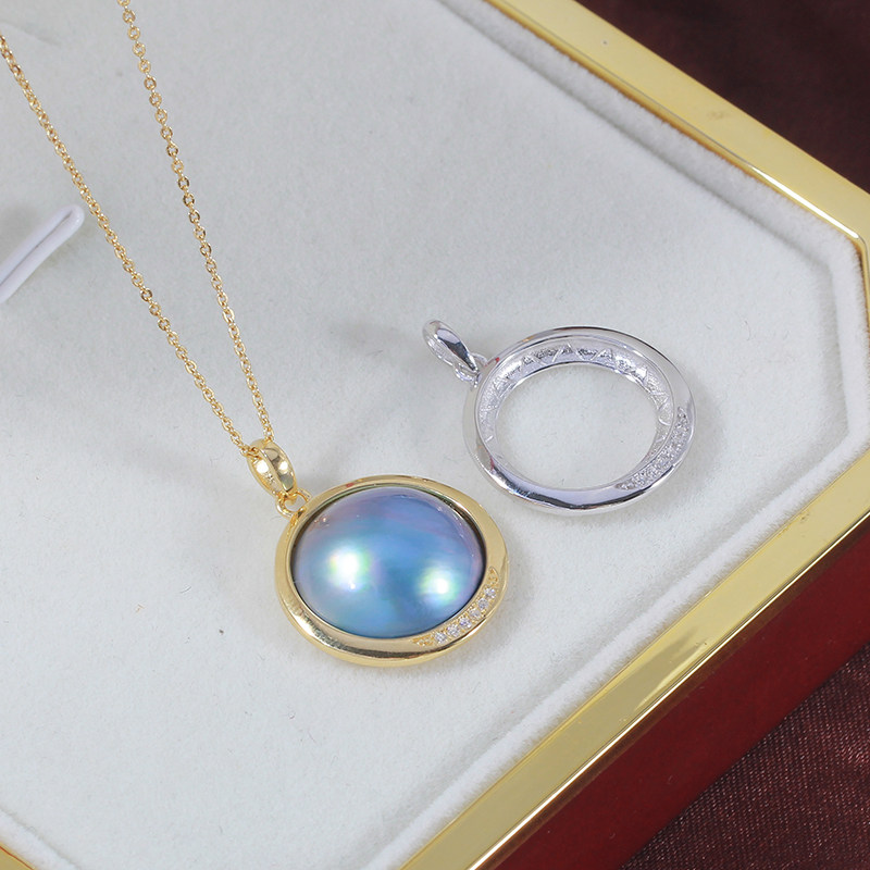 S925纯银圆圈锆石马贝珍珠吊坠