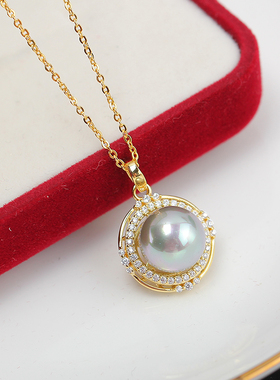 S925纯银锆石珍珠吊坠项链