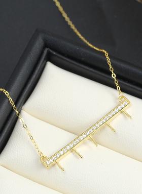 微镶锆多珠平衡木珍珠项链吊坠