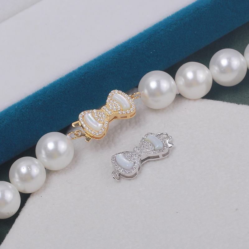 S925纯银微镶蝴蝶结贝壳搭扣