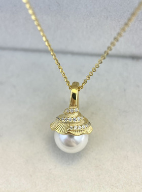 S925纯银精致松果头珍珠吊坠项链