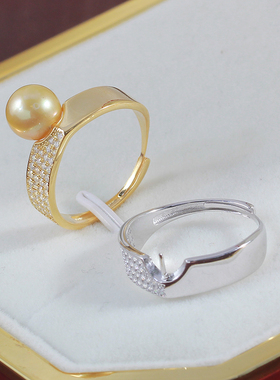 S925纯银光面镶嵌锆石珍珠戒指