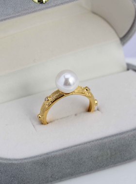 DIY配件 新款S925纯银拉丝镶锆戒指空托厚版银饰复古大方F