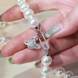 DIY珍珠配件 S925纯银西太后土星珍珠别针项链手链扣小众设计感