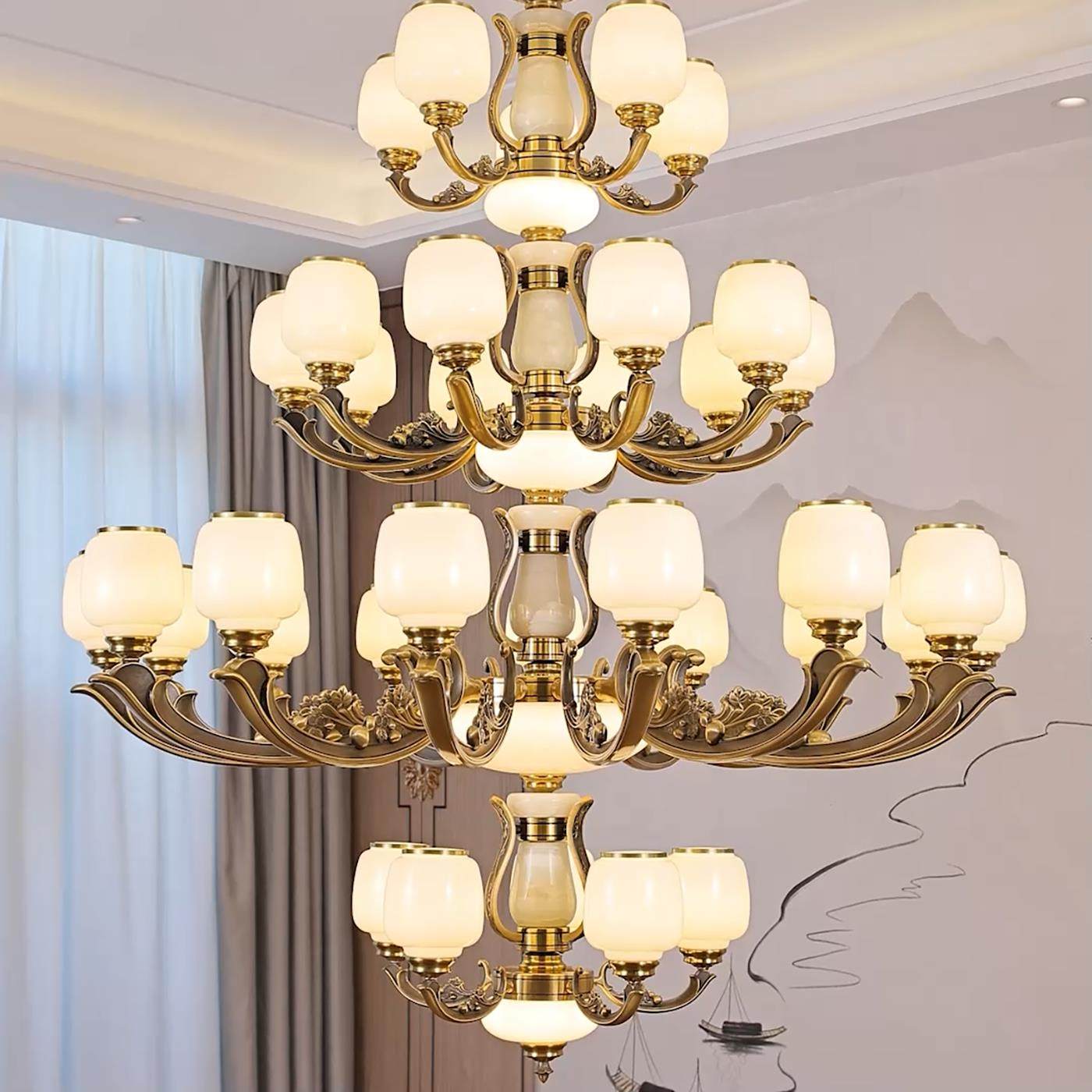 中山锌合金欧式吊灯客厅吊灯中国风主灯大厅复式楼大吊灯玉石灯具,家装灯饰光源,客厅吊灯,淘宝优惠券,粉丝福利购,淘宝优惠卷