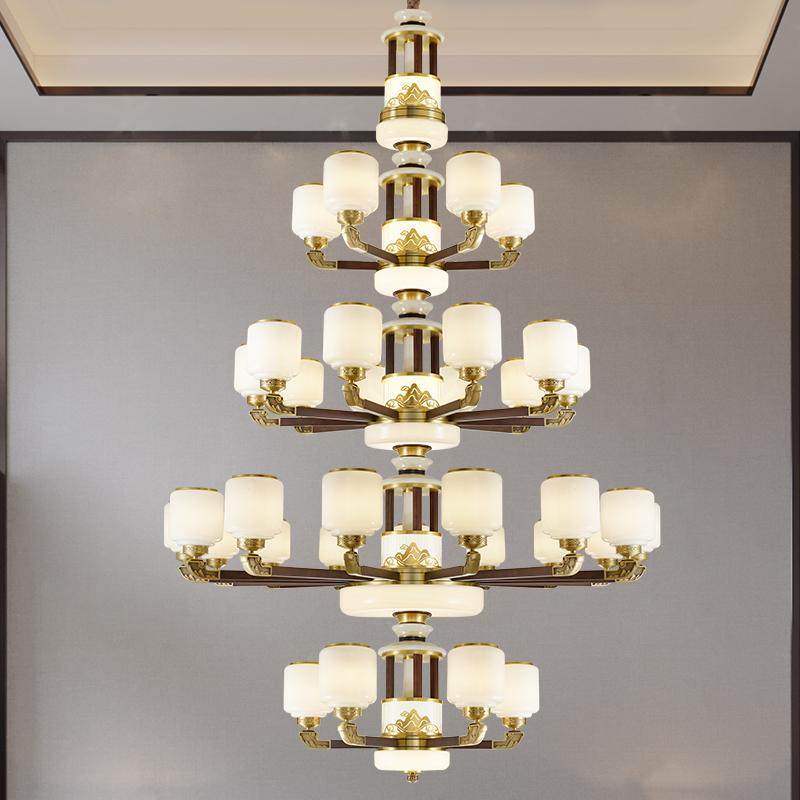 新中式吊灯全铜客厅灯高端实木主灯大气玉石餐厅别墅大厅卧室吊灯