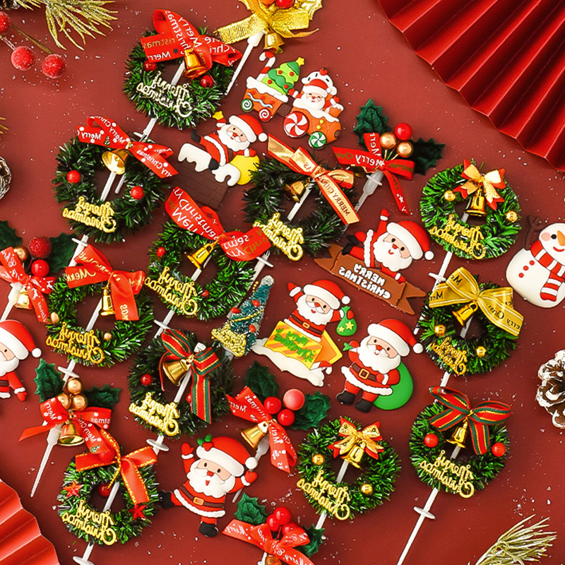 圣诞节蛋糕装饰摆件网红礼物盒圣诞草圈圣诞树圣诞老人插件插牌