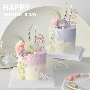 母亲节仙女蛋糕装 扮 饰双层爱心玫瑰花MOM插牌亚克力妈妈生日装