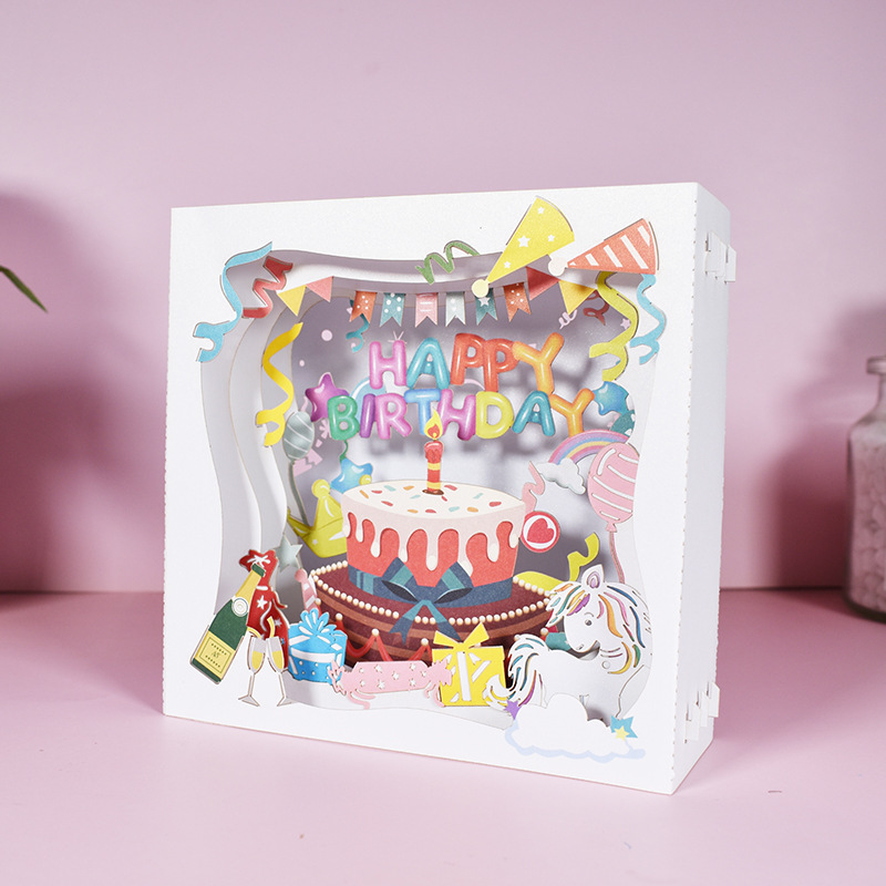 生日蛋糕3D立体贺卡ins高级感创意折叠纸雕祝福卡片礼物送男友女