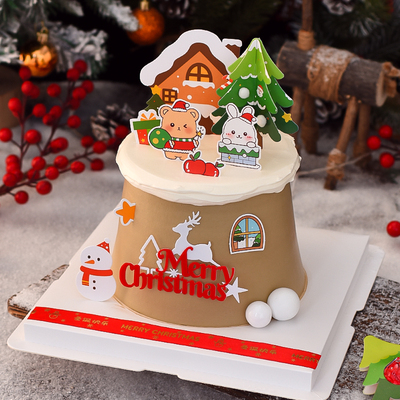 圣诞节蛋糕装饰圣诞树圣诞屋MerryChristmas麋鹿亚克力熊兔插件