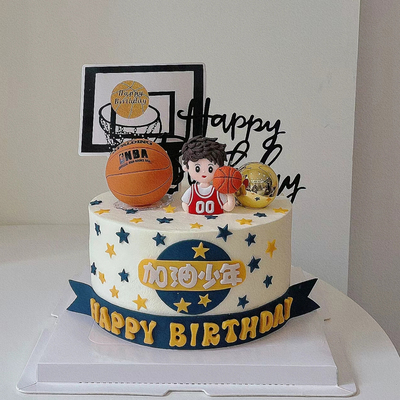 加油少年蛋糕装饰摆件网红篮球小子主题男孩生日派对甜品装扮插件