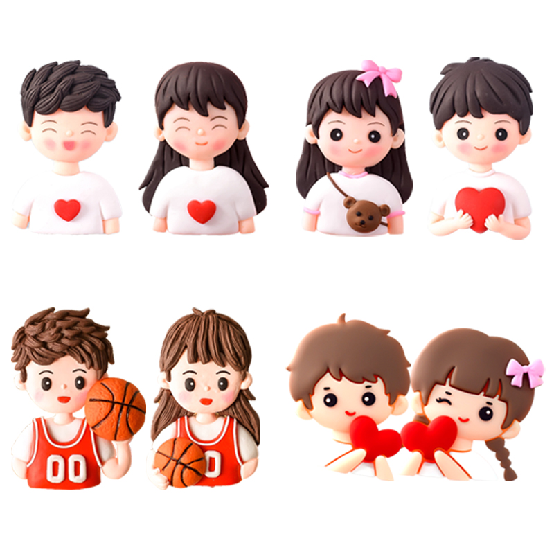 七夕节情人节蛋糕装饰软陶软胶男孩女孩男生女生情侣蛋糕插牌插件