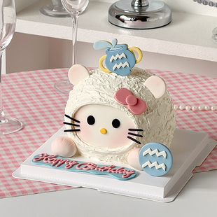 糖堡森林水瓶座KT猫翻糖切模网红12星座女孩卡通生日蛋糕装饰模具