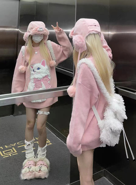 MJMT慵懒风可爱猫咪针织衫秋季新款小众设计宽松vintage毛衣上衣