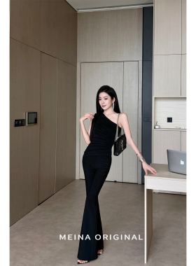 美娜黑色微喇裤瘦腿腰女夏薄款2026新款垂感修身提臀瑜伽喇叭裤