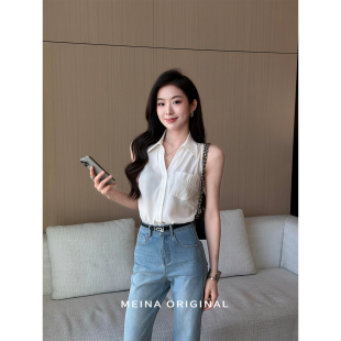 美娜亚麻天丝2026法式复古简约时尚设计感通勤气质无袖百搭衬衫