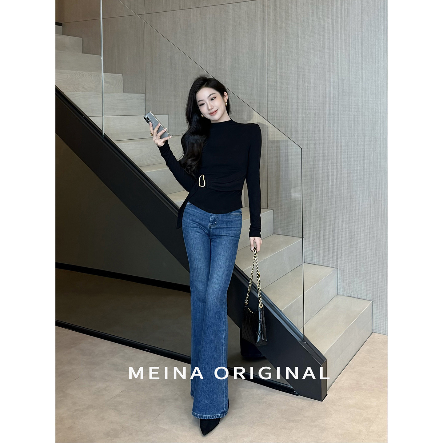 美娜美式纯欲风半高领长袖打底衫女2025秋冬新款加厚保暖显瘦上衣