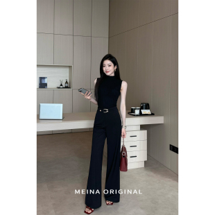 美娜天丝羊毛法式气质复古女新款直筒显瘦简约设计感休闲裤