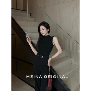 美娜羊毛半高领早春无袖针织背心女新款早春百搭气质修身显瘦毛衣