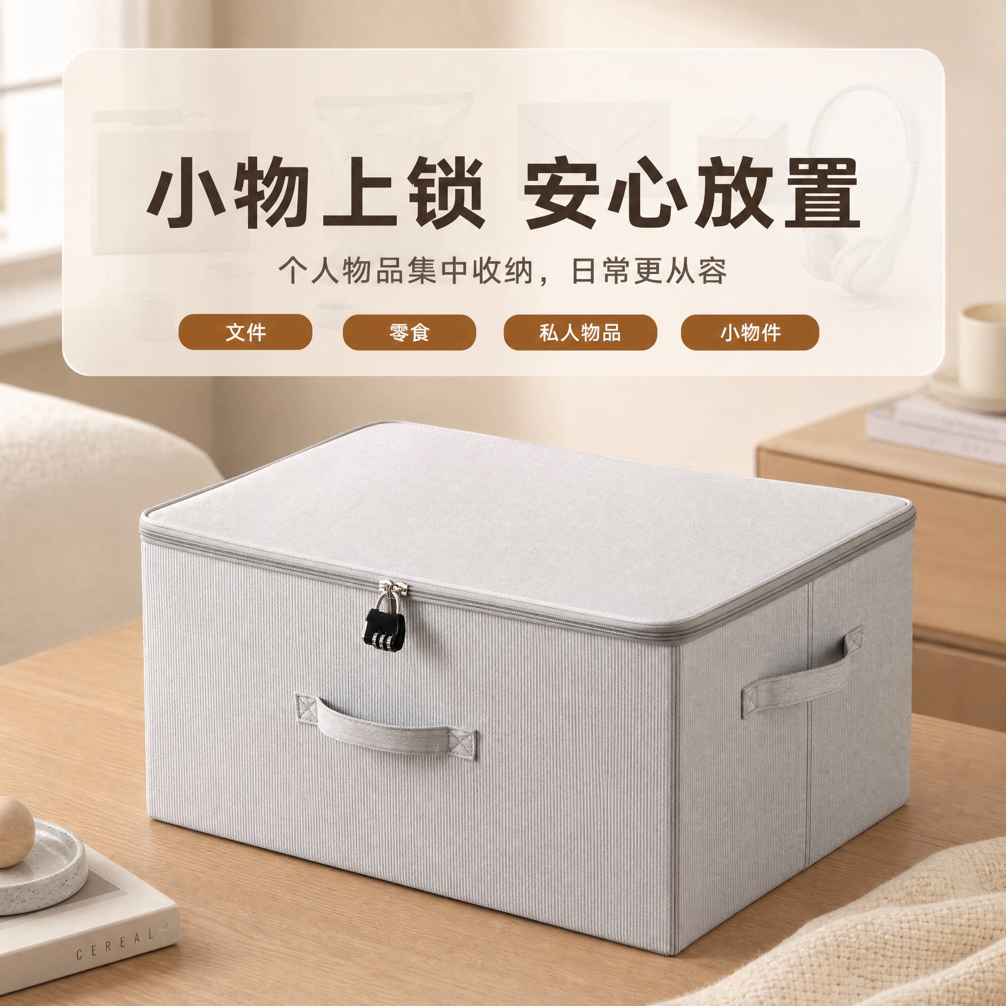 带密码锁收纳箱带锁拉链箱子宿舍零食文件隐私保护家用整理储物箱