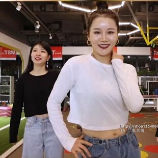 ins超火爵士舞蹈宽松长袖高腰漏脐短款T恤女嘻哈街舞百搭上衣服潮