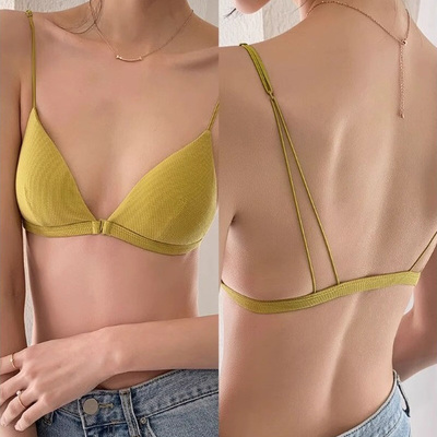 法式性感大胸显小美背薄款无钢圈前扣棉质文胸三角杯小胸少女内衣