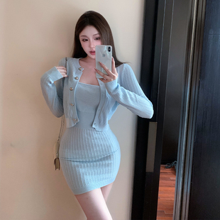 女装秋装150cm矮个子加小码XXS新款吊带裙长袖开衫针织两件套女