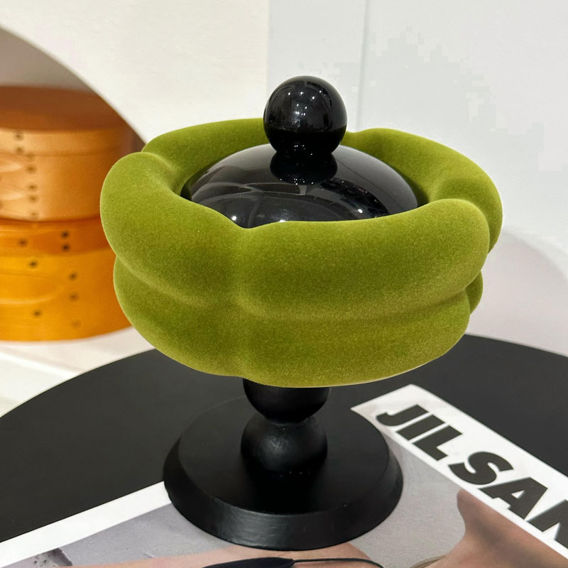 桌面收纳盒摆件橄榄绿丝绒高级感