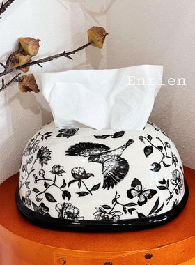 花鸟纸巾盒复古高级感桌面卧室