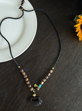 （游刃有余）国风木质新中式项链毛衣链复古古风