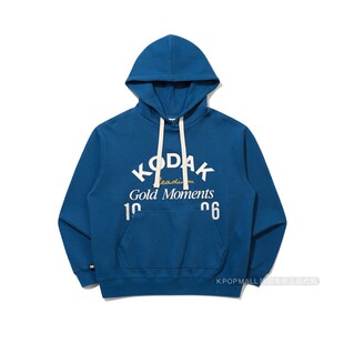 韩国代购 柯达KODAK蓝色连帽卫衣男复古字母印花袋鼠兜美式学院风